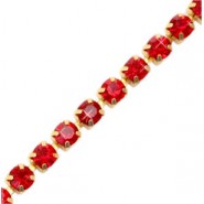 Metalen strass cupchain ketting 3mm Siam red-gold